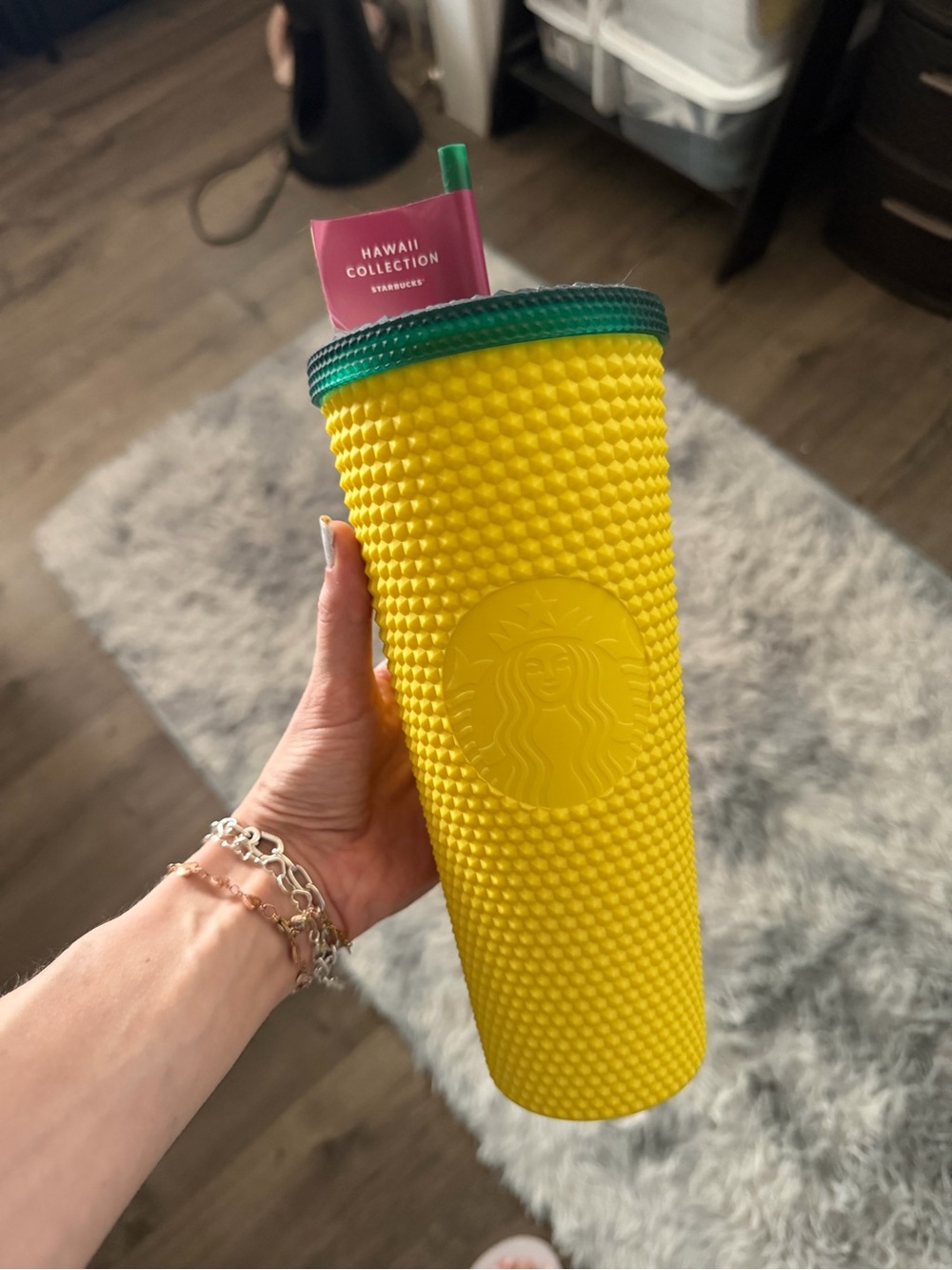 Starbucks Hawaii Collection Yellow Studded Pineapple Tumbler with Green Lid